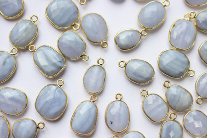 Natural Blue Lace Agate Faceted Slice Shape Connector , Sold By Piece , 10 - 16 mm , RB-7284