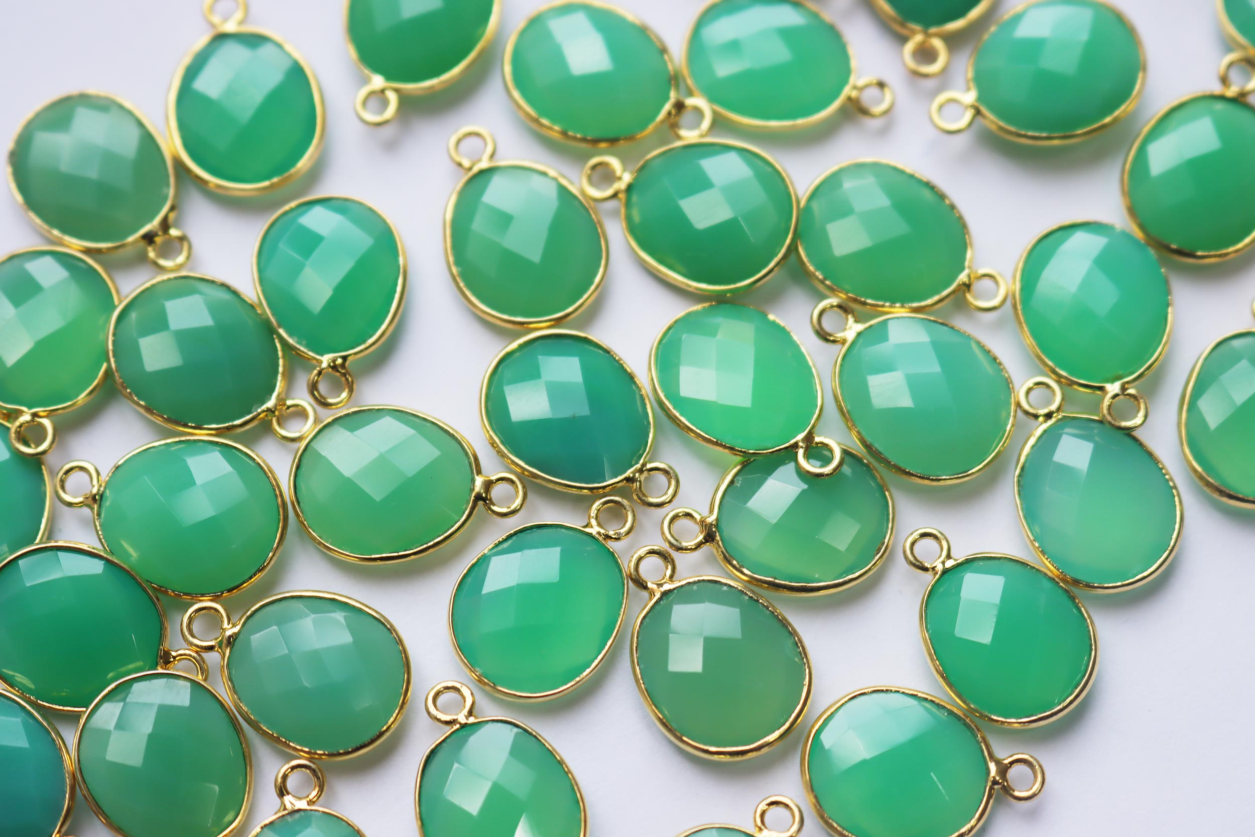Chrysoprase Chalcedony Faceted Egg Shape Connector , Sold By Piece , 12x14 mm , RB-7285