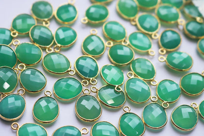 Chrysoprase Chalcedony Faceted Egg Shape Connector , Sold By Piece , 12x14 mm , RB-7285
