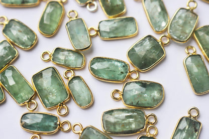 Natural Mint Green Kyanite Faceted Baguette Shape Connector , Sold By Piece , 7x12 - 8x15 mm , RB-7286