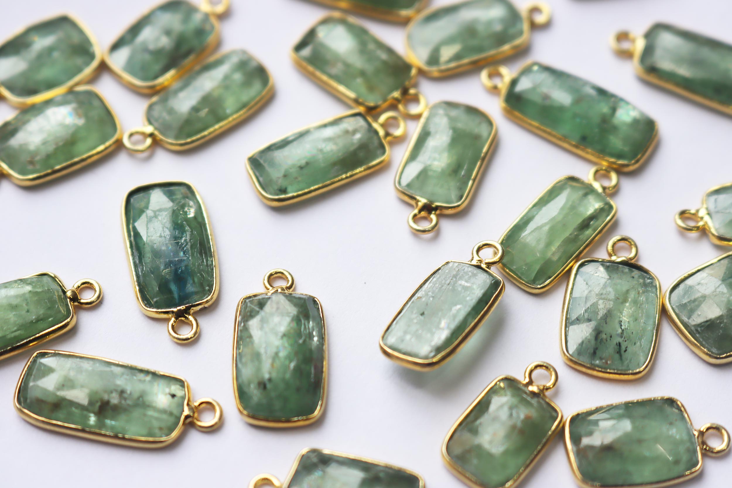 Natural Mint Green Kyanite Faceted Baguette Shape Connector , Sold By Piece , 13x17 - 10x20 mm , RB-7287