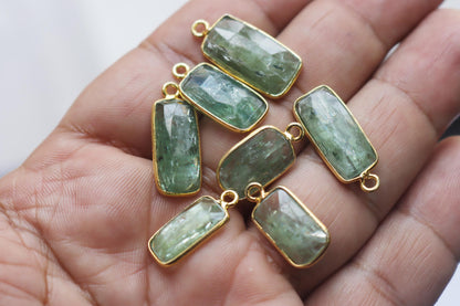 Natural Mint Green Kyanite Faceted Baguette Shape Connector , Sold By Piece , 13x17 - 10x20 mm , RB-7287