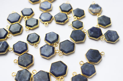 Natural Sodalite Faceted Hexagonal Shape Connector , Sold By Piece , 12 - 15 mm , RB-7288
