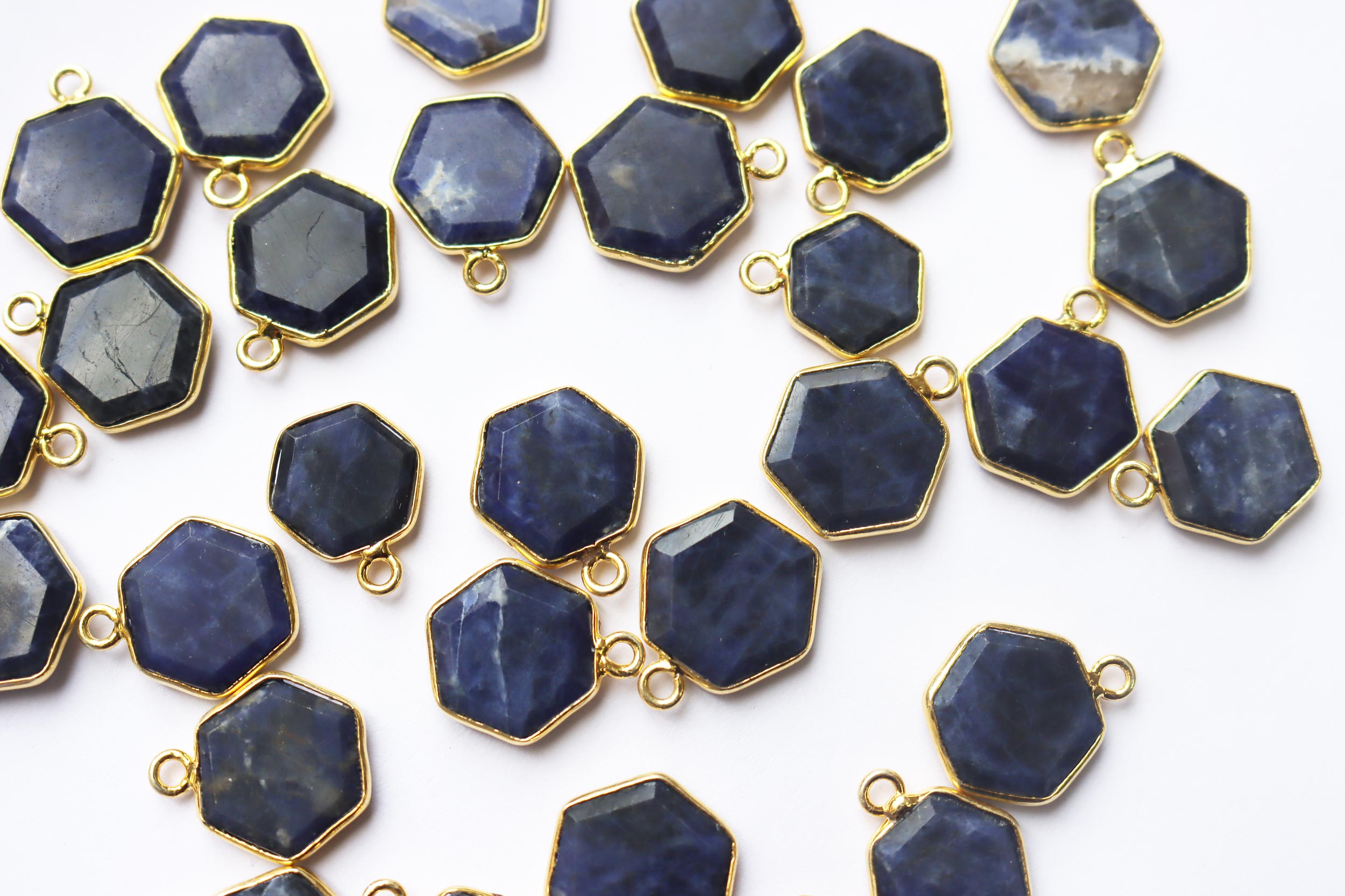 Natural Sodalite Faceted Hexagonal Shape Connector , Sold By Piece , 12 - 15 mm , RB-7288