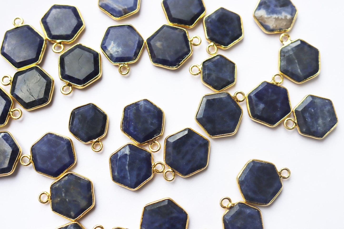 Natural Sodalite Faceted Hexagonal Shape Connector , Sold By Piece , 12 - 15 mm , RB-7288