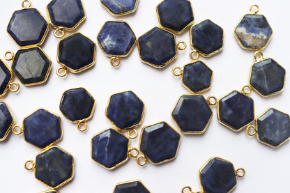Natural Sodalite Faceted Hexagonal Shape Connector , Sold By Piece , 12 - 15 mm , RB-7288