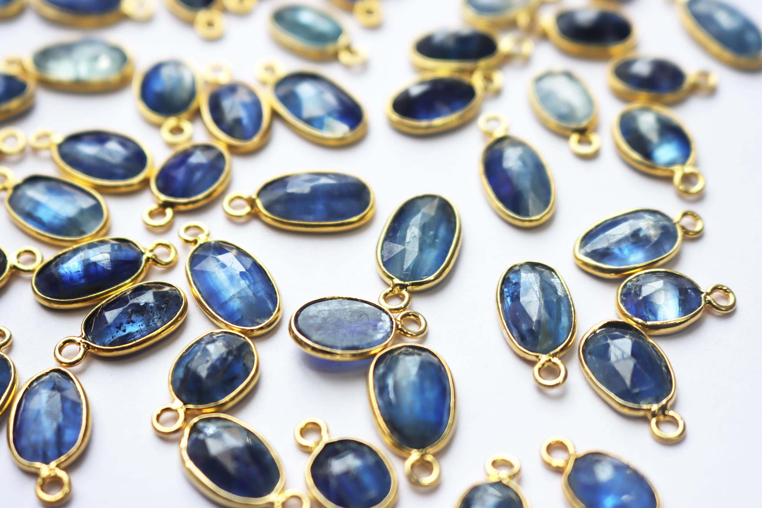 Natural Blue Kyanite Faceted Slice Shape Connector , Sold By Piece , 7x9 - 10x14 mm , RB-7290