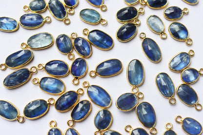 Natural Blue Kyanite Faceted Slice Shape Connector , Sold By Piece , 7x9 - 10x14 mm , RB-7290