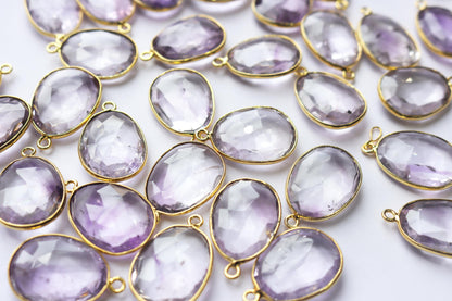 Natural Light Pink Amethyst Faceted Egg Shape Connector , Sold By Piece , 15x20 mm , RB-7291