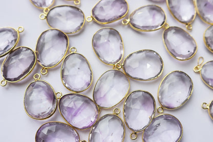 Natural Light Pink Amethyst Faceted Egg Shape Connector , Sold By Piece , 15x20 mm , RB-7291