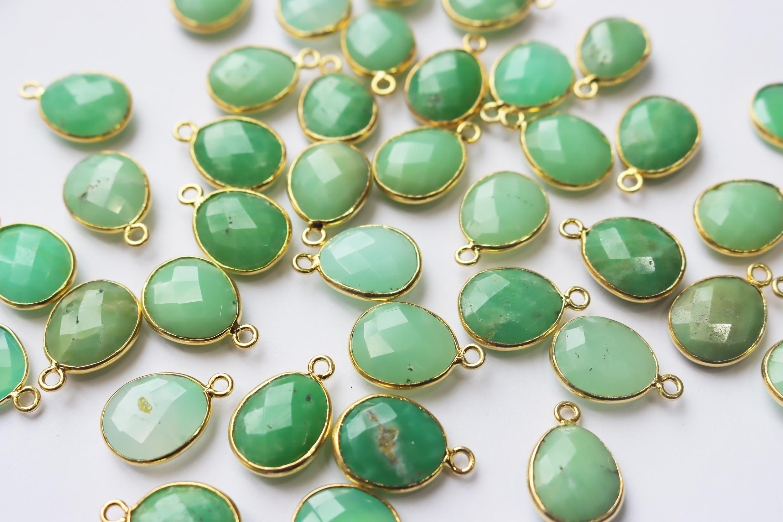 Natural Chrysoprase Faceted Egg Shape Connector , Sold By Piece , 12x14 mm , RB-7292