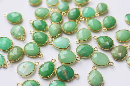 Natural Chrysoprase Faceted Egg Shape Connector , Sold By Piece , 12x14 mm , RB-7292