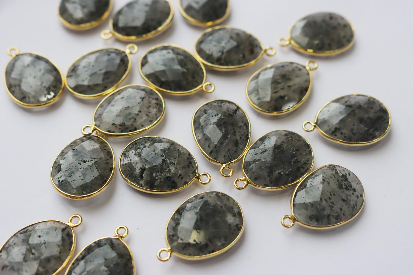 Natural Black Dot Rutile Faceted Egg Shape Connector , Sold By Piece , 15x20 mm , RB-7293