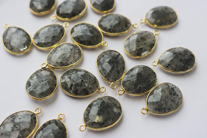 Natural Black Dot Rutile Faceted Egg Shape Connector , Sold By Piece , 15x20 mm , RB-7293