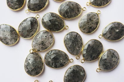 Natural Black Dot Rutile Faceted Egg Shape Connector , Sold By Piece , 15x20 mm , RB-7293