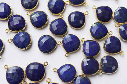 Natural Lapis Lazuli Faceted Heart Shape Connector , Sold By Piece , 15 mm , RB-7294