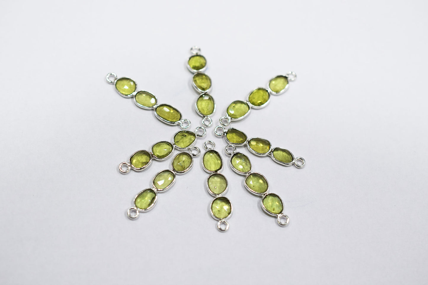 Natural Peridot Faceted Bar Connector , Natural Peridot Double Bail Bezel Charm Connector , Sold By Piece , 25 - 30 mm , 7300