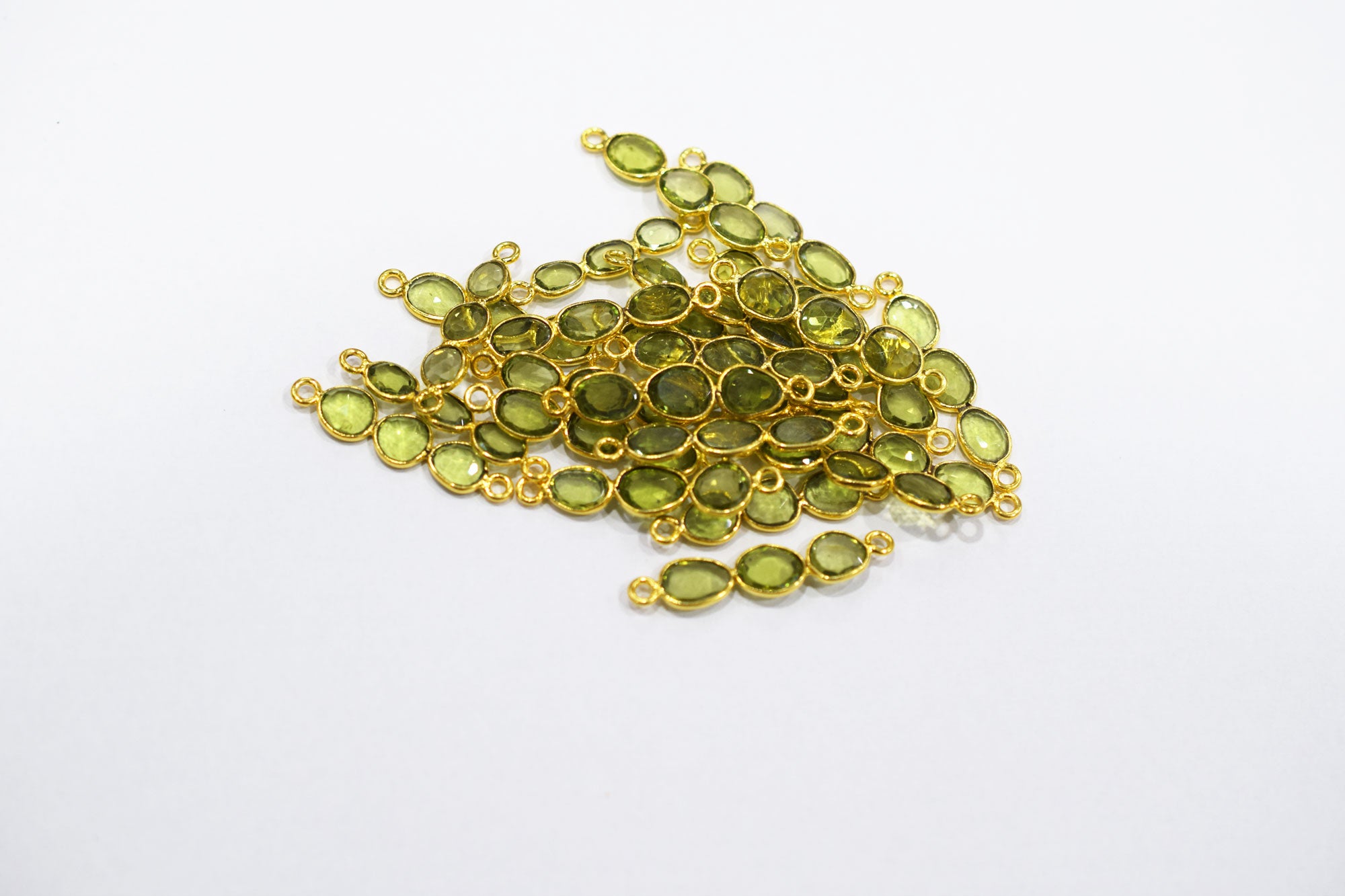 Natural Peridot Faceted Bar Connector , Natural Peridot Double Bail Bezel Charm Connector , Sold By Piece , 25 - 30 mm , 7300