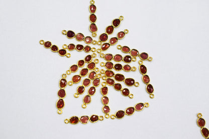 Mozambique Garnet Faceted Bar Connector , Mozambique Garnet Double Bail Bezel Charm Connector , Sold By Piece , 25 - 30 mm , 7302