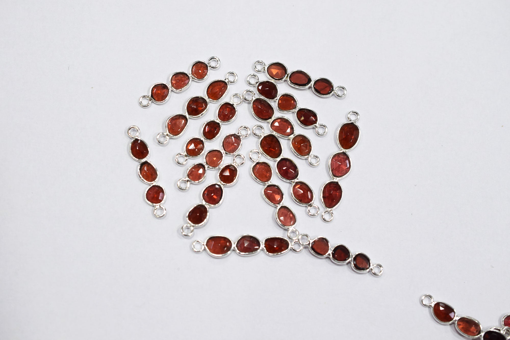 Mozambique Garnet Faceted Bar Connector , Mozambique Garnet Double Bail Bezel Charm Connector , Sold By Piece , 25 - 30 mm , 7302