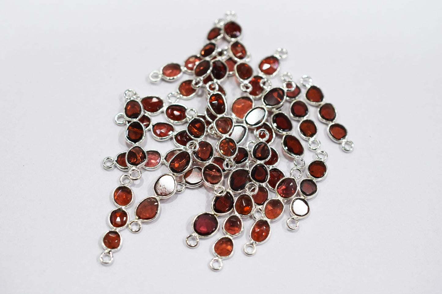 Mozambique Garnet Faceted Bar Connector , Mozambique Garnet Double Bail Bezel Charm Connector , Sold By Piece , 25 - 30 mm , 7302