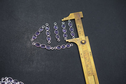 Natural Pink Amethyst Faceted 3 Stone In 1 Piece Bar Connector , Natural Pink Amethyst Double Bail Bezel Charm Connector , Sold By Piece , 25 - 30 mm , 7303