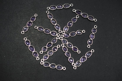 Natural Pink Amethyst Faceted 3 Stone In 1 Piece Bar Connector , Natural Pink Amethyst Double Bail Bezel Charm Connector , Sold By Piece , 25 - 30 mm , 7303
