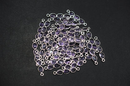 Natural Pink Amethyst Faceted 3 Stone In 1 Piece Bar Connector , Natural Pink Amethyst Double Bail Bezel Charm Connector , Sold By Piece , 25 - 30 mm , 7303