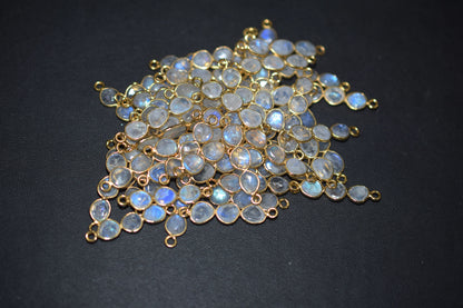 Natural Rainbow Moonstone Faceted 3 Stone In 1 Piece Bar Connector , Natural Rainbow Moonstone Double Bail Bezel Charm Connector , Sold By Piece , 25 - 30 mm , 7304