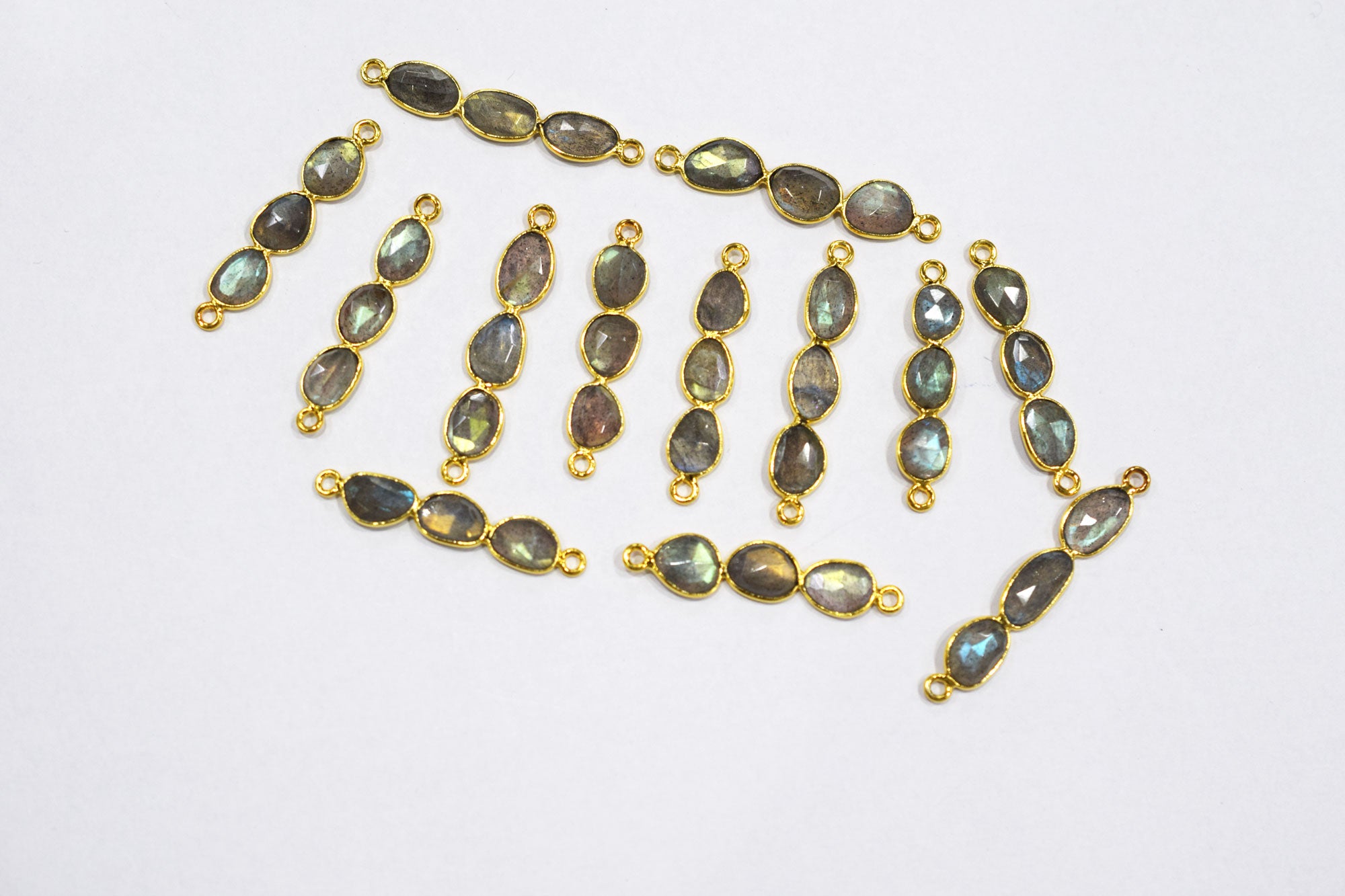 Natural Labradorite Faceted Bar Connector , Natural Labradorite Double Bail Bezel Charm Connector , Sold By Piece , 37 - 40 mm , 7305