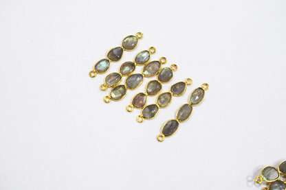 Natural Labradorite Faceted Bar Connector , Natural Labradorite Double Bail Bezel Charm Connector , Sold By Piece , 37 - 40 mm , 7305