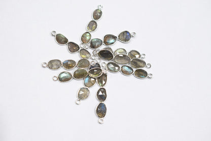 Natural Labradorite Faceted Bar Connector , Natural Labradorite Double Bail Bezel Charm Connector , Sold By Piece , 37 - 40 mm , 7305