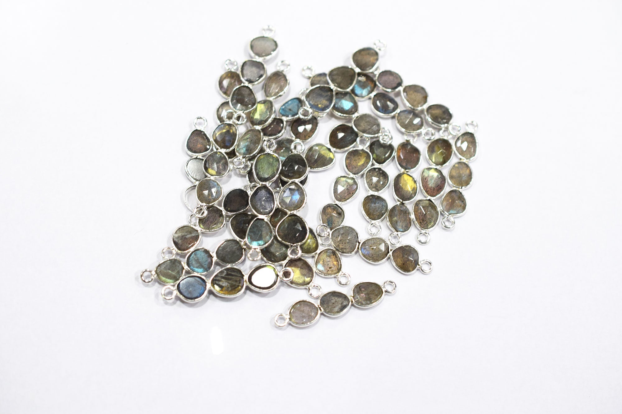 Natural Labradorite Faceted Bar Connector , Natural Labradorite Double Bail Bezel Charm Connector , Sold By Piece , 25 - 30 mm , 7306