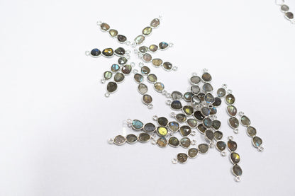 Natural Labradorite Faceted Bar Connector , Natural Labradorite Double Bail Bezel Charm Connector , Sold By Piece , 25 - 30 mm , 7306