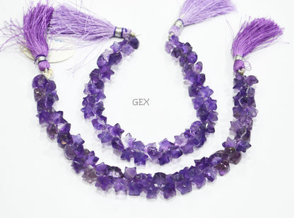 Amethyst Faceted Star Shape Beads , Amethyst Star Shape Briolettes , Sold By Strand , 8 - 9 mm , 8 Inches , BL-2682