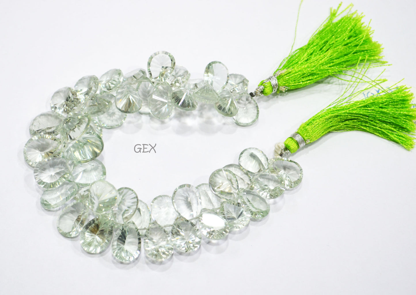 Green Amethyst Concave Cut Pear Shape Beads , Green Amethyst Concave Cut Briolettes , Sold By Strand , 10x13 - 12x16 mm , 7.50 Inches , BL-2688