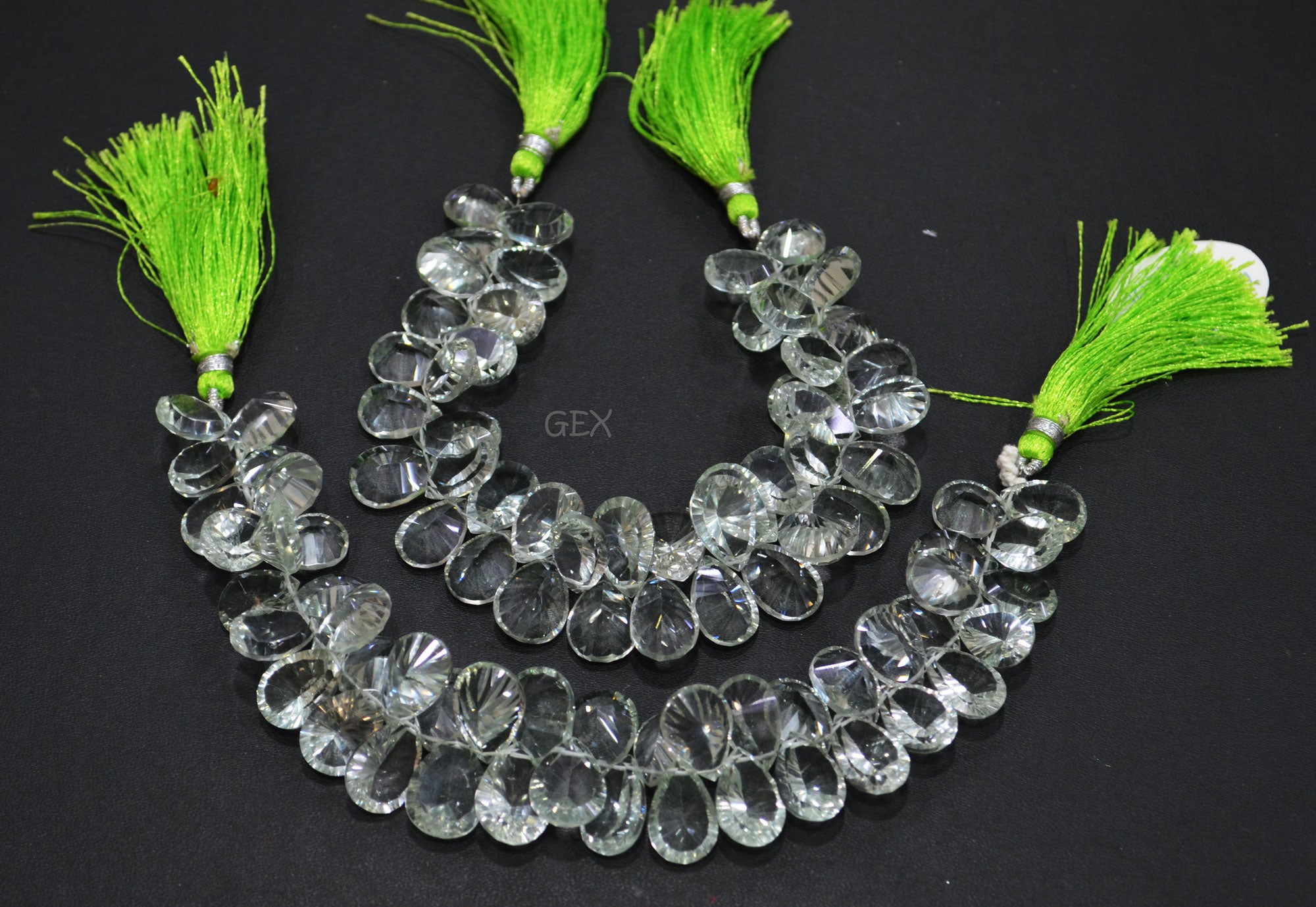 Green Amethyst Concave Cut Pear Shape Beads , Green Amethyst Concave Cut Briolettes , Sold By Strand , 10x13 - 12x16 mm , 7.50 Inches , BL-2688