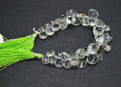 Green Amethyst Concave Cut Heart Shape Beads , Green Amethyst Concave Cut Briolettes , Sold By Strand , 10x10 - 14x14 mm , 7 Inches , BL-2689