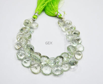 Green Amethyst Concave Cut Heart Shape Beads , Green Amethyst Concave Cut Briolettes , Sold By Strand , 10x10 - 14x14 mm , 7 Inches , BL-2689