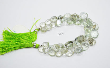 Green Amethyst Concave Cut Heart Shape Beads , Green Amethyst Concave Cut Briolettes , Sold By Strand , 10x10 - 14x14 mm , 7 Inches , BL-2689