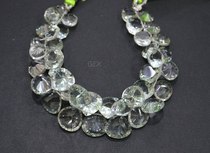 Green Amethyst Concave Cut Heart Shape Beads , Green Amethyst Concave Cut Briolettes , Sold By Strand , 10x10 - 14x14 mm , 7 Inches , BL-2689