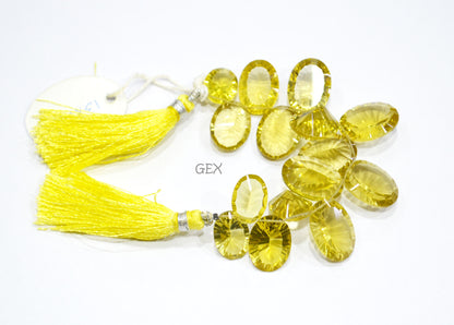 Lemon Quartz Concave Cut Oval Shape Beads , Lemon Quartz Concave Cut Briolettes , 10x12 - 13x18 mm , 4 Inches , BL-2690