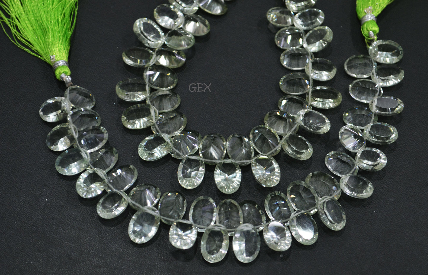 Green Amethyst Concave Cut Oval Shape Beads , Sold By Strand , 9x11 - 10x14 mm , 7.50 Inches , BL-2711