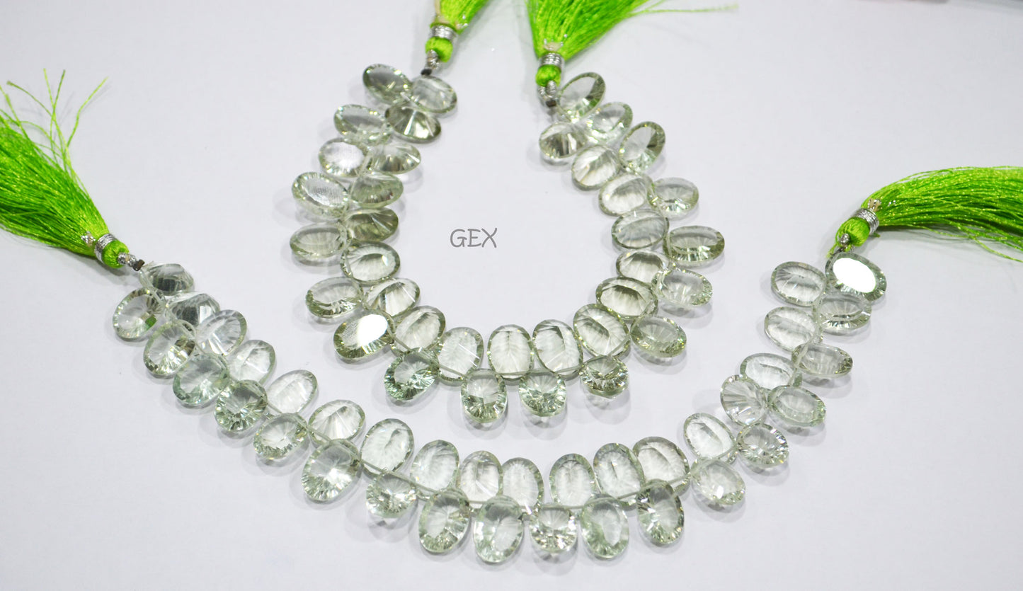 Green Amethyst Concave Cut Oval Shape Beads , Sold By Strand , 9x11 - 10x14 mm , 7.50 Inches , BL-2711