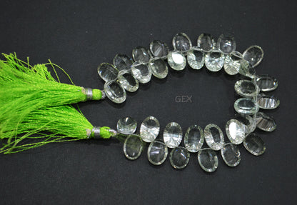 Green Amethyst Concave Cut Oval Shape Beads , Sold By Strand , 9x13 - 10x14 mm , 7.50 Inches , BL-2713