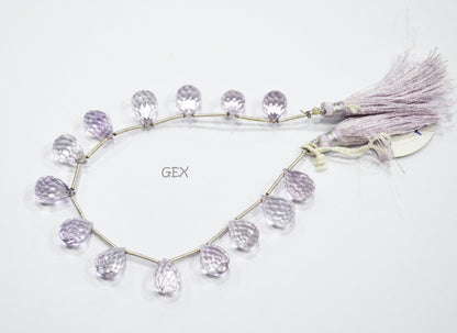 Pink Amethyst Faceted Tear Drops Shape Beads , 9x13 mm , 7 Inches , BL-2716