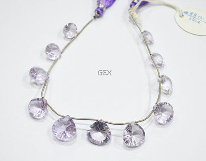 Pink Amethyst Concave Cut Heart Shape Beads , 10x10 - 15.50x15.50 mm , 8 Inches , BL-2719