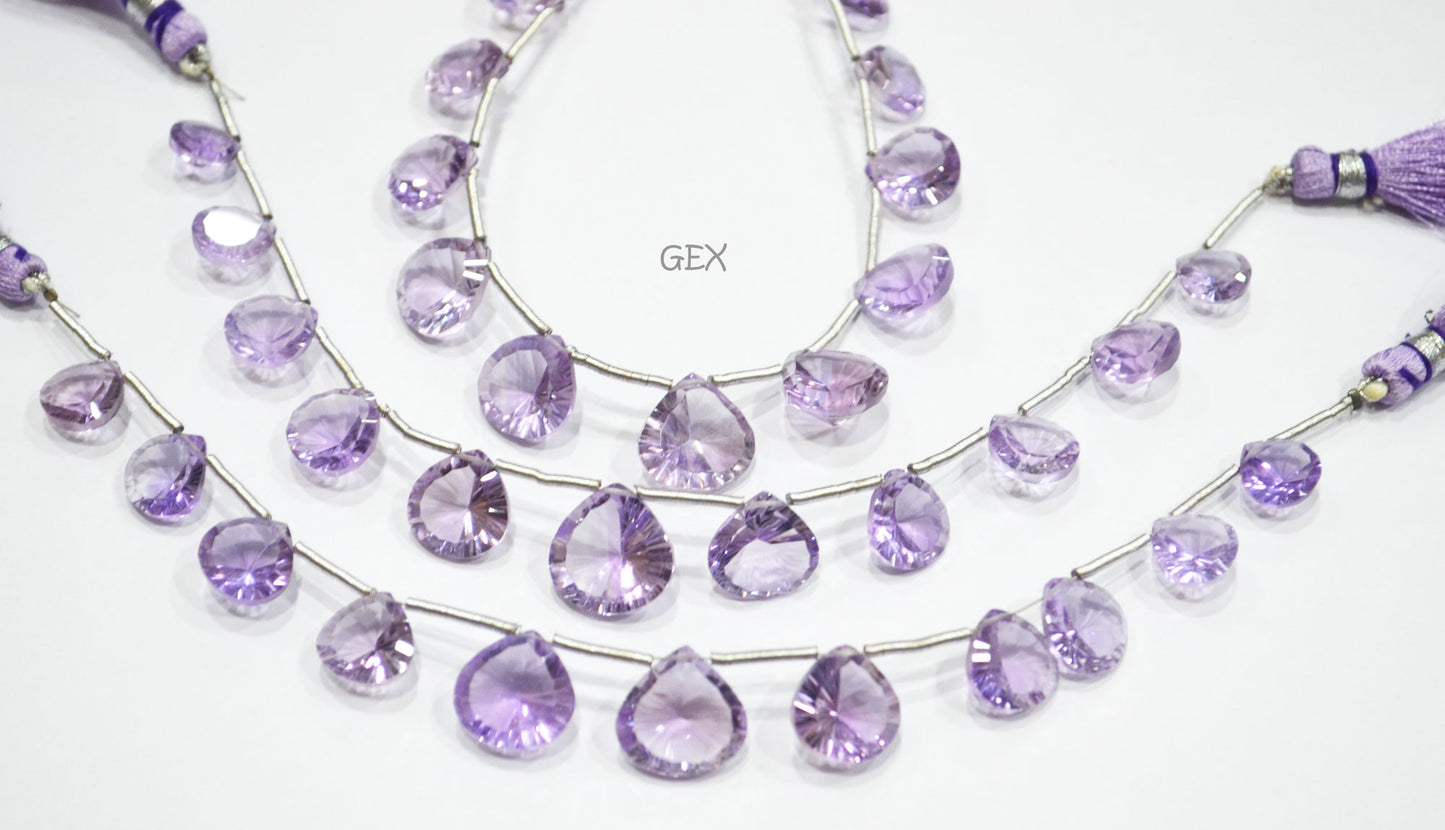 Pink Amethyst Concave Cut Heart Shape Beads , 9x9 - 14x14 mm , 7 Inches , BL-2721