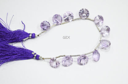 Pink Amethyst Concave Cut Coin Shape Beads , 12 - 13 mm , 6.50 Inches , BL-2722