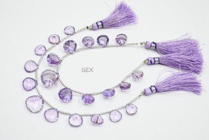 Pink Amethyst Concave Cut Heart Shape Beads , 8x8 - 16x16 mm , 6.50 Inches , BL-2723